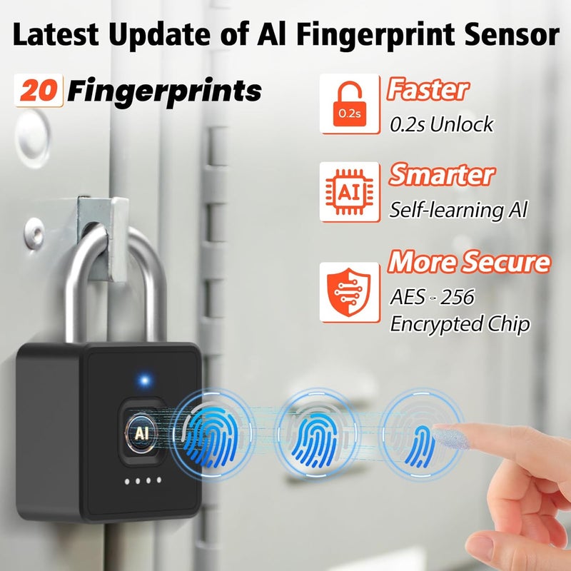 Eseesmart Fingerprint Locker Lock with Code, Combination Padlock Smart Fingerprint Biometric Keyless Combo Lock Waterproof for Outdoor Fence Gate Shed Gym School Locker Storage - Image 3